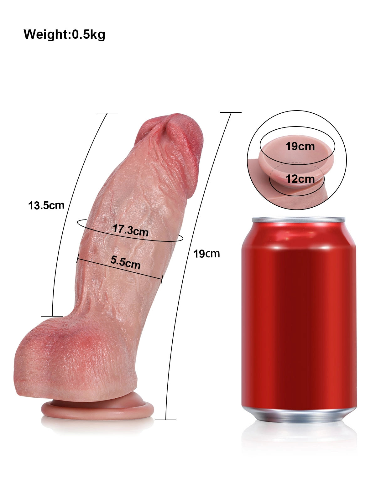 Benedikt | Kurzer Dildo mit vollem Umfang und starkem Saugnapf | 19 cm